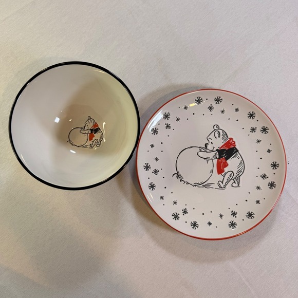 Disney Other - Disney Winnie the Pooh Bowl and Plate Set Zrike Scetch Collection White Winter